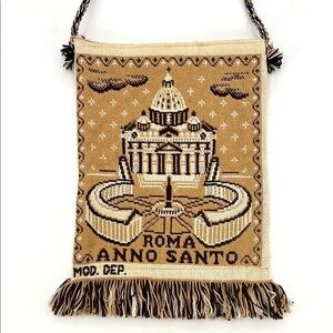 Vintage Vatican City Roma Anno Santo Jubilee Tapestry Fringe Shoulder Bag